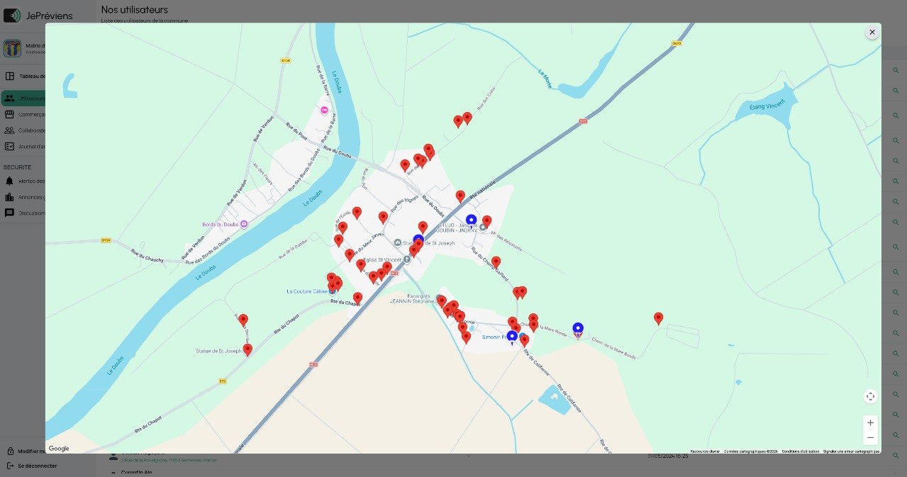 Carte interactive des utilisateurs JePr&eacute;viens sur la commune de Sermesse : visualisation de l'adoption de l'application rue par rue